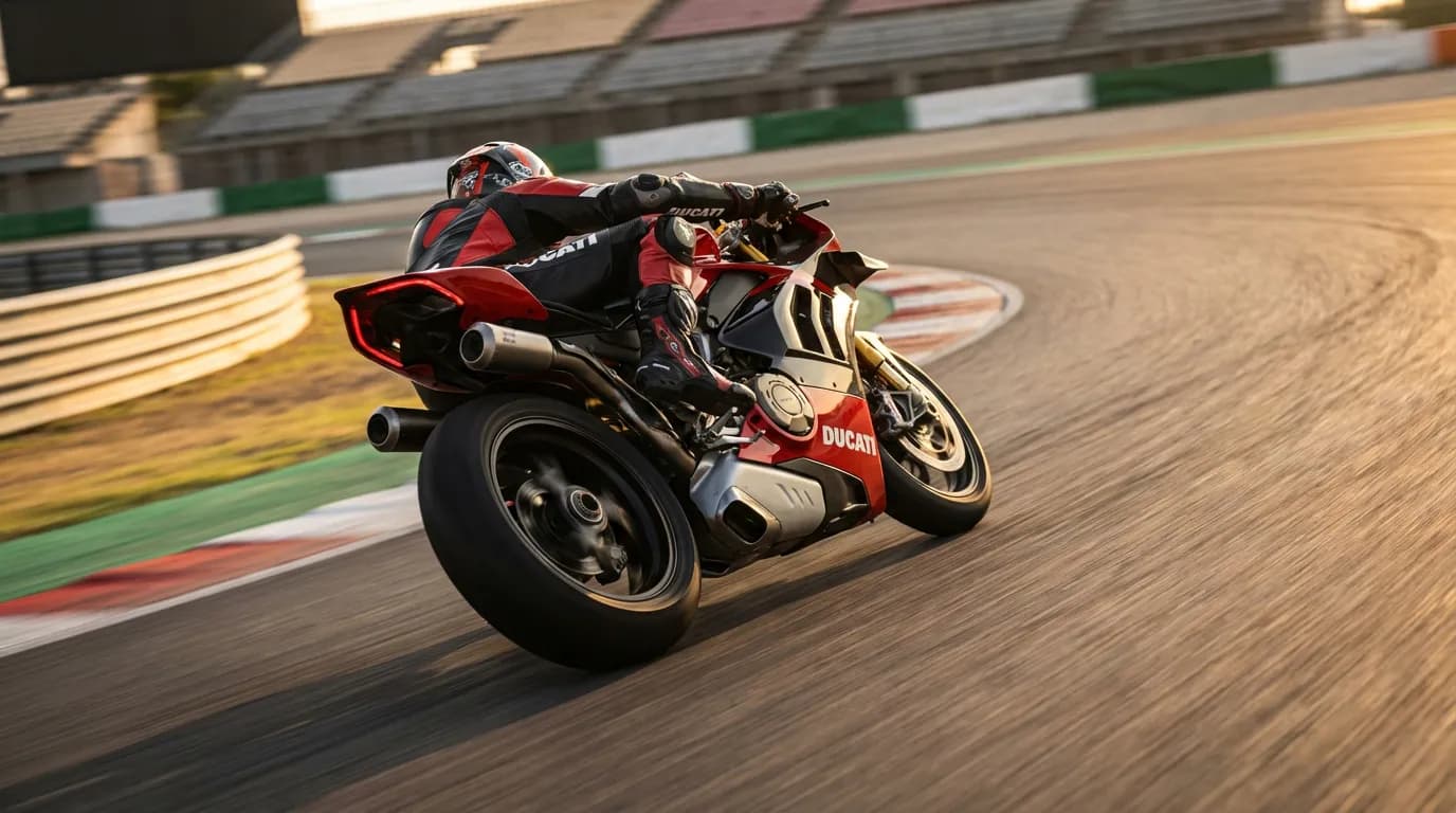 Moto super-sportive en pleine accélération sur circuit utilisant un moteur à haut régime