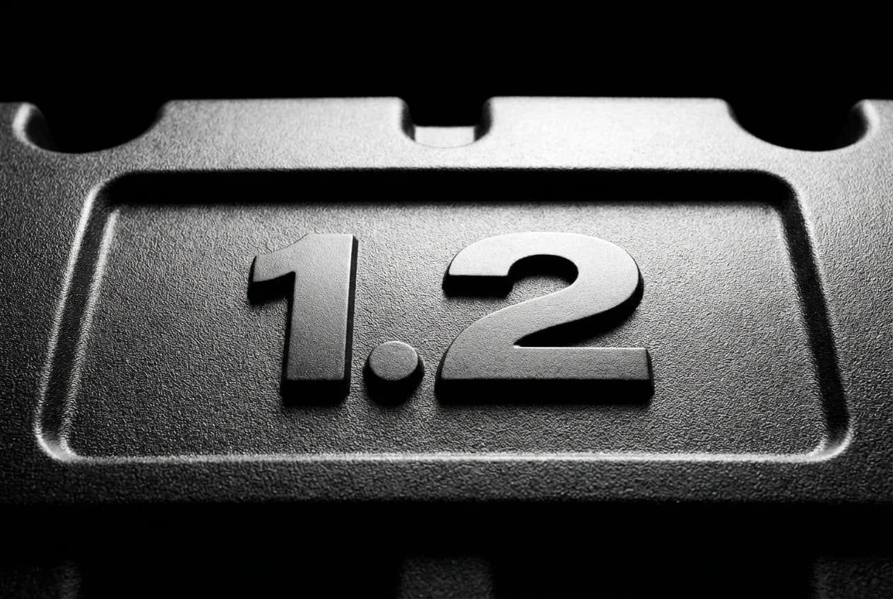 Miniature en gros plan sur l'inscription '1.2' du cache-moteur d'un bloc Renault 75cv, symbole de sa fiche technique.