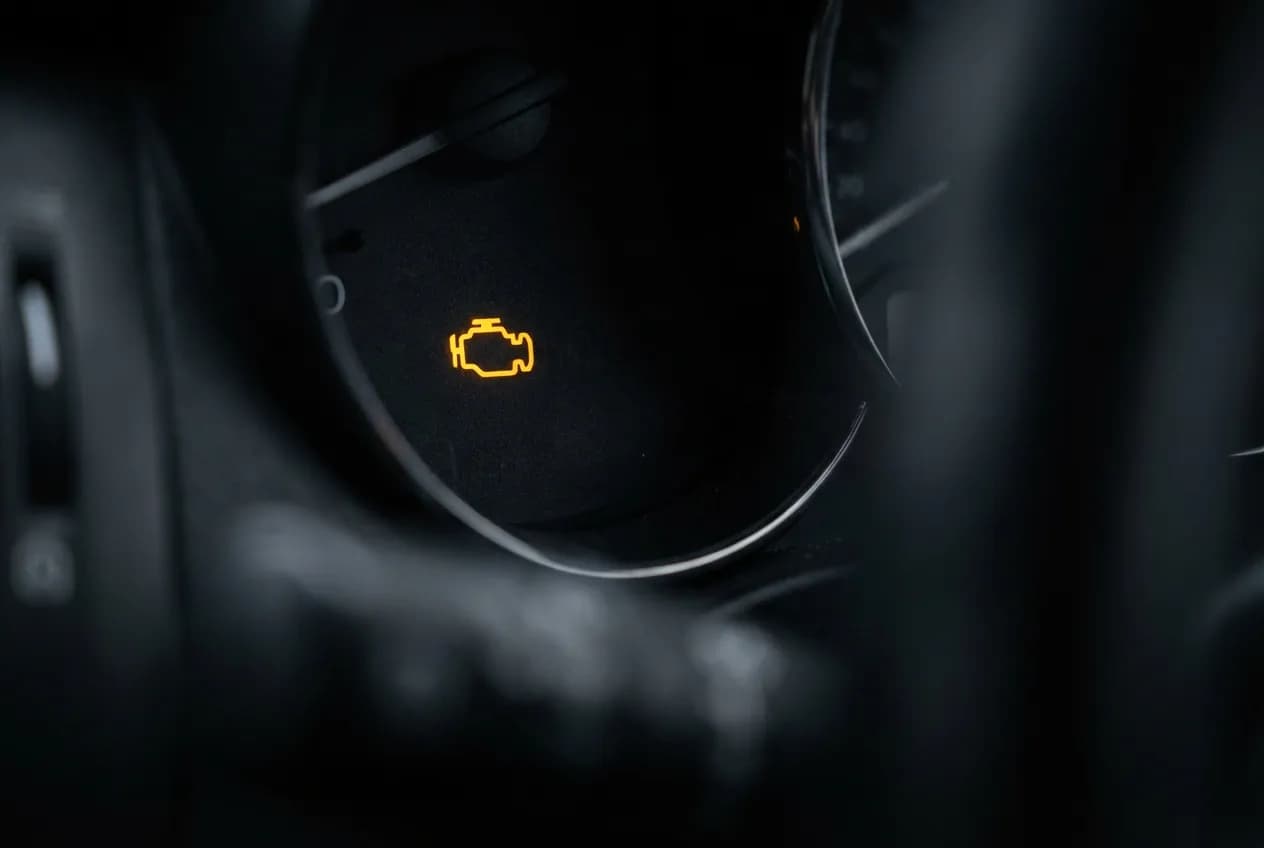 Voyant moteur orange allumé sur tableau de bord symbolisant l'erreur DF027