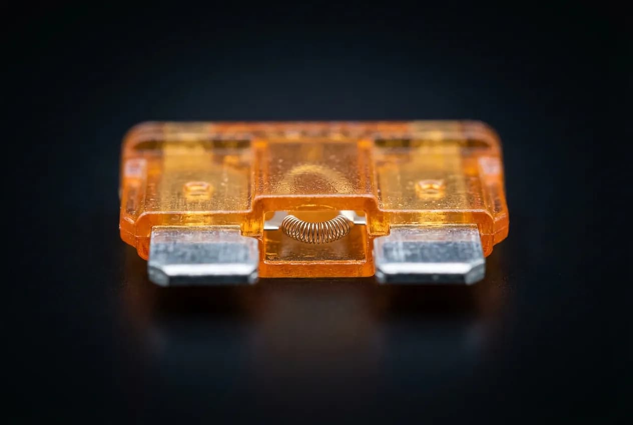 Gros plan d'un fusible automobile pour illustrer le guide de remplacement du fusible de ventilation sur Scenic 2.