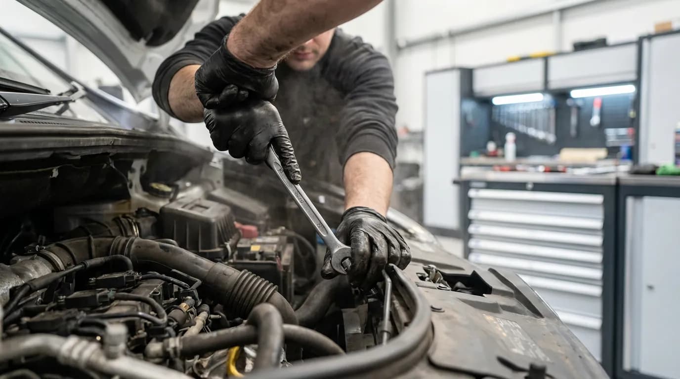 Entretien et pannes du Trafic 2.0 dCi Mécanicien expert travaillant sur le moteur d'un Renault Trafic 2.0 dCi 115, illustrant les pannes et l'entretien.