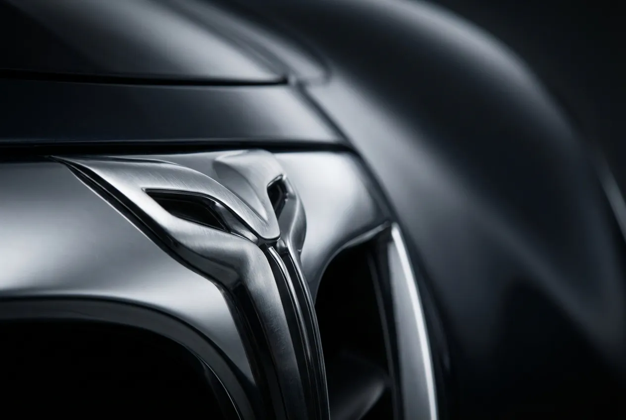 Gros plan macro sur un détail chromé de carrosserie automobile