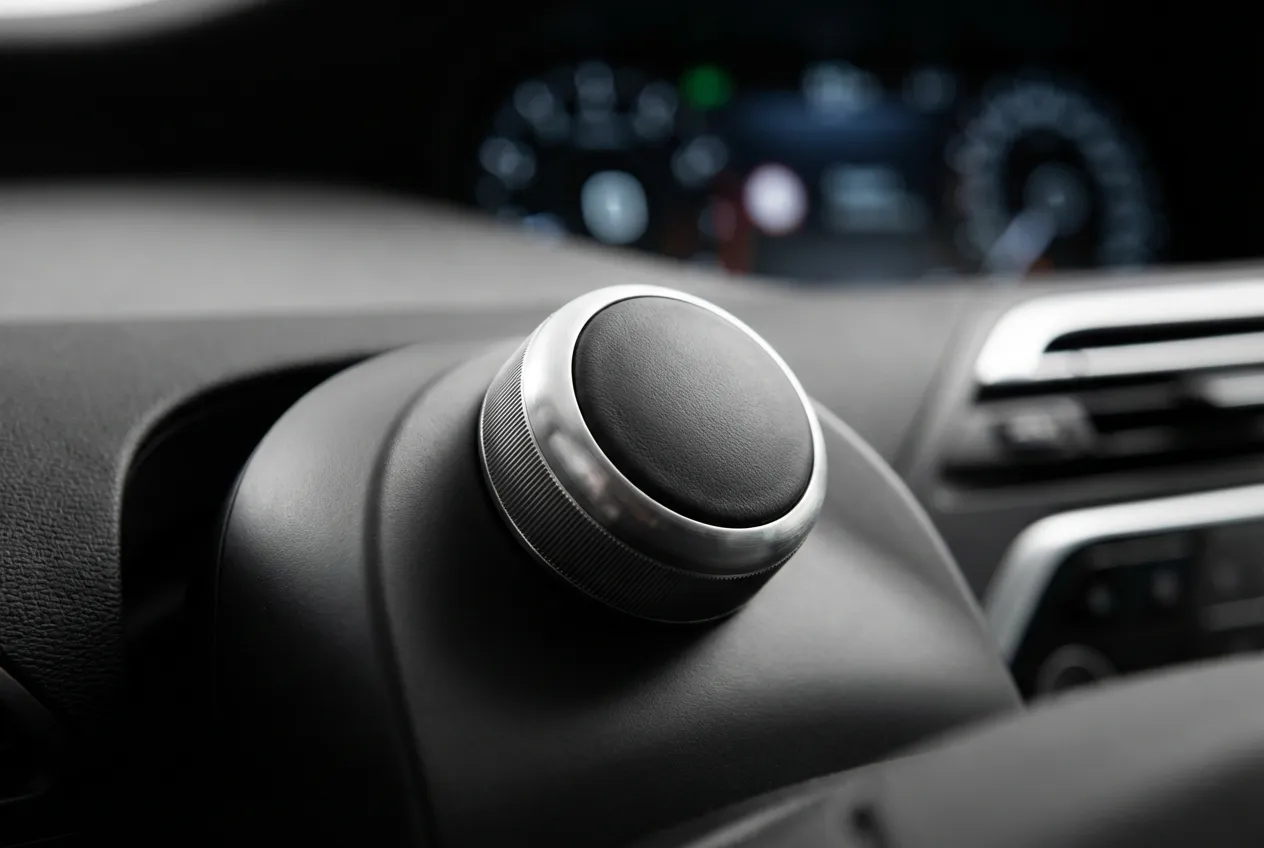 C4 Picasso 2L HDI 138cv Boîte Automatique : Notre Avis Gros plan sur le levier de la boîte de vitesse automatique d'un C4 Picasso 2L HDI 138cv, symbolisant la transmission automatique.