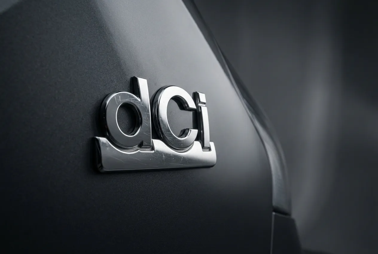 Fiabilité Trafic 2.0 dCi 115 : Avis et Pannes Gros plan sur le logo dCi d'un moteur Renault Trafic, représentant la motorisation 2.0 dCi 115.