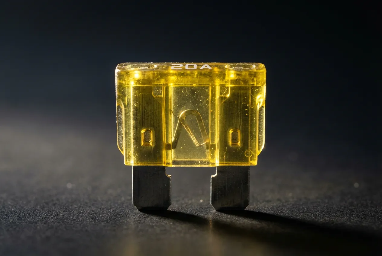 Gros plan macro d'un fusible automobile, symbole du composant clé de l'antidémarrage Peugeot.