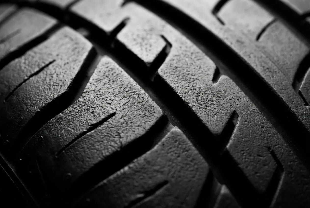 Gros plan macro sur la structure de la bande de roulement du pneu Turanza T005