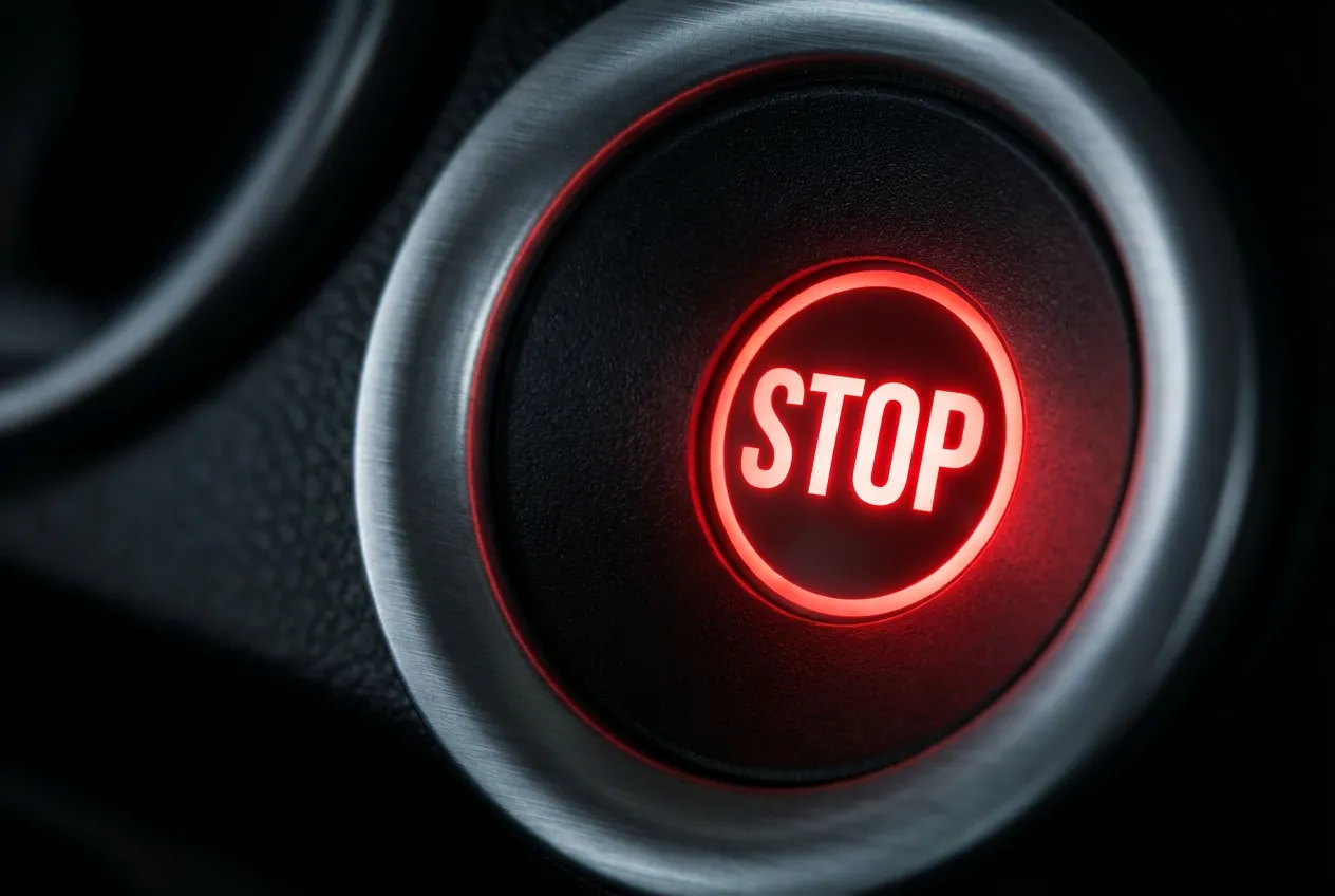Gros plan sur le voyant STOP rouge du tableau de bord d'un véhicule, symbolisant une panne d'injection sur un Kangoo.