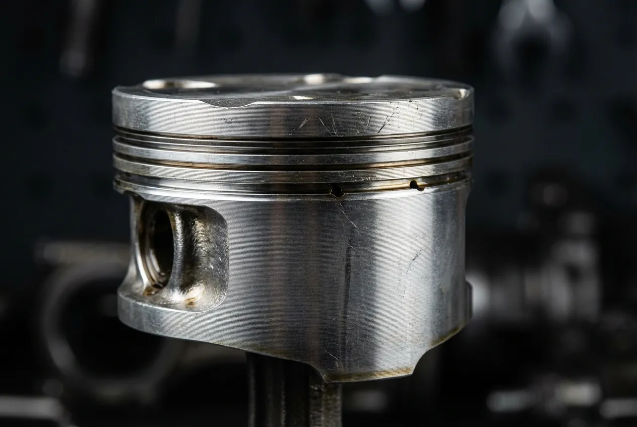 Gros plan artistique sur un piston de moteur automobile symbolisant la mécanique