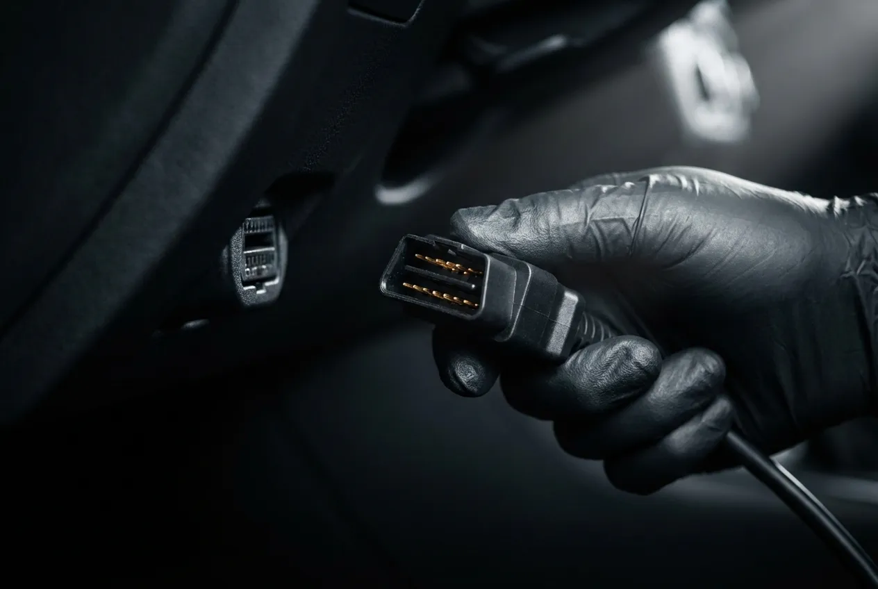 Techstream for Toyota : Guide Ultime du Diagnostic Auto Gros plan sur un connecteur OBDII utilisé pour le diagnostic Toyota Techstream