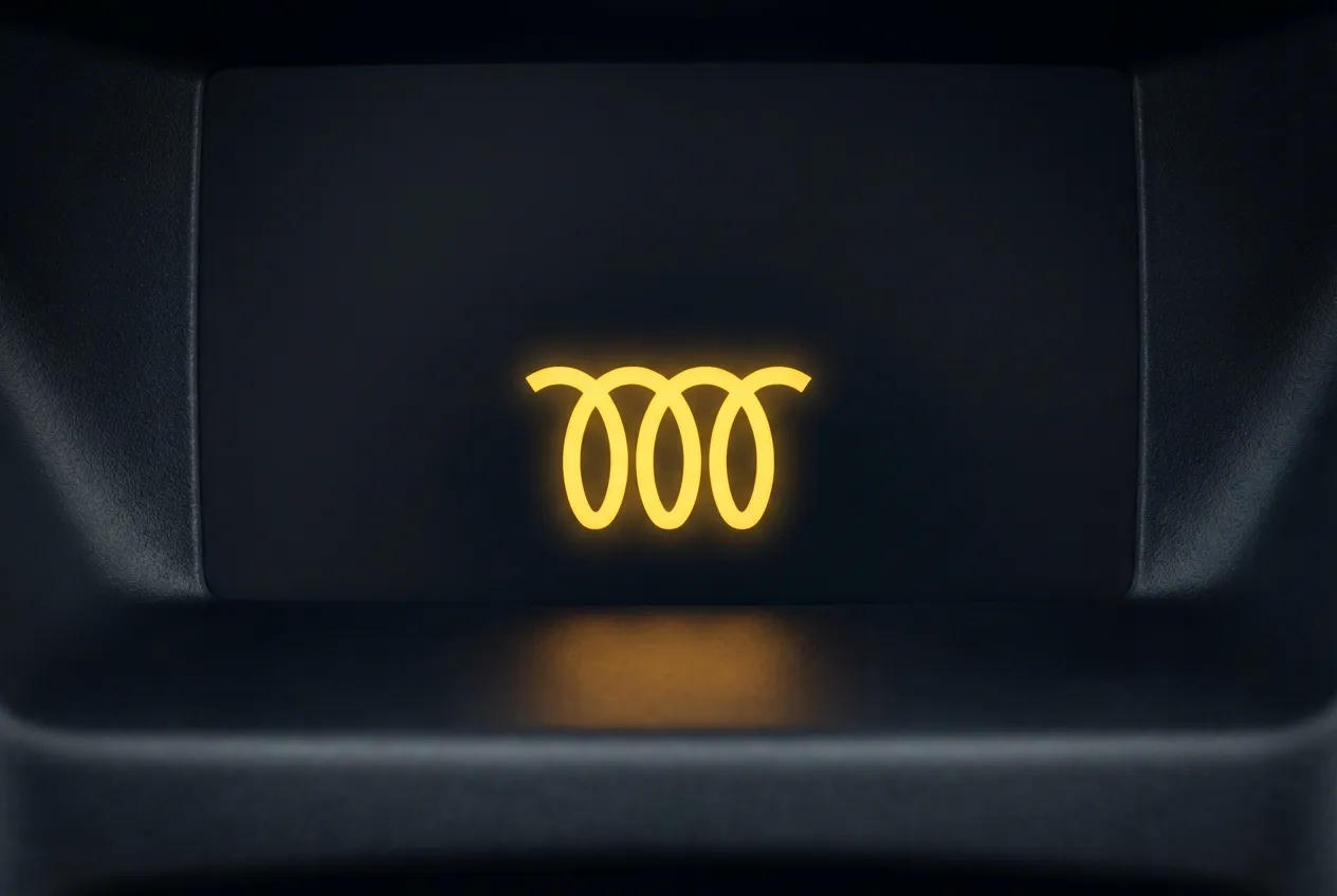 Icône orange du voyant de préchauffage allumée, symbolisant un défaut moteur sur fond noir.